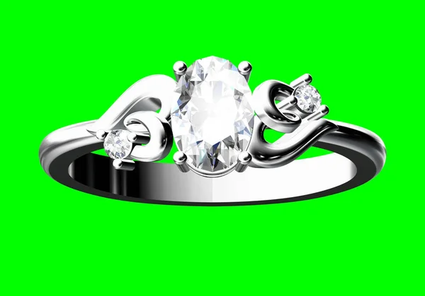 Обручальное кольцо на зеленом фоне, 3D рендеринг . — стоковое фото