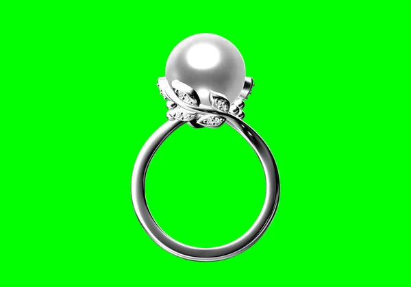 Δαχτυλίδι γάμου σε πράσινο φόντο, 3D απόδοση. — Φωτογραφία Αρχείου