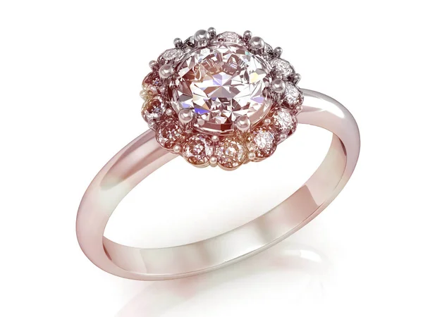 Anel de casamento com diamante. Sinal de amor. Bijuteria de moda .3D ren Imagens Royalty-Free