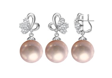 Beyaz arka planda güzel küpe, 3D Rendering.