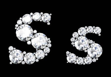 Siyah.3d render izole değerli taşlar ile elmas harfler