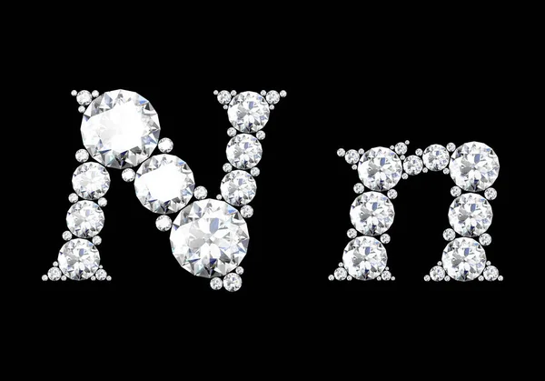 Letras de diamantes con piedras preciosas aisladas en negro.Representación 3D — Foto de Stock