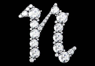 Siyah.3d render izole değerli taşlar ile elmas harfler