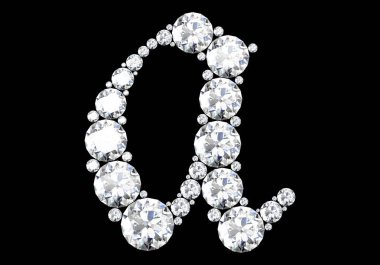 Siyah.3d render izole değerli taşlar ile elmas harfler