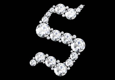 Siyah.3d render izole değerli taşlar ile elmas harfler