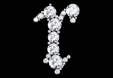 Siyah.3d render izole değerli taşlar ile elmas harfler