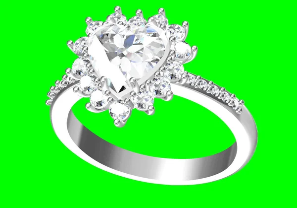 Cincin pernikahan pada latar belakang hijau .3D rendering — Stok Foto