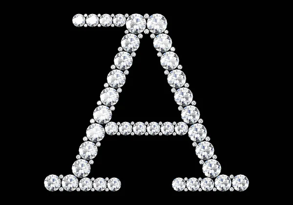 Алмазні літери з дорогоцінними каменями ізольовані на чорному 3D рендерингу — стокове фото