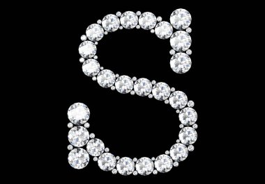 Siyah.3d render izole değerli taşlar ile elmas harfler