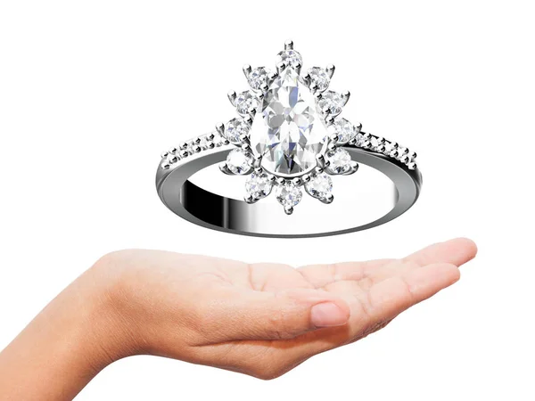 Wedding Ring Hand White Background — Stock Photo, Image