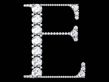 Siyaha izole edilmiş değerli taşlı elmas harfler. 3B görüntüleme