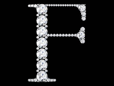 Siyaha izole edilmiş değerli taşlı elmas harfler. 3B görüntüleme