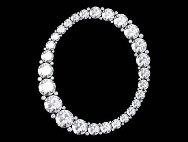 Siyaha izole edilmiş değerli taşlı elmas harfler. 3B görüntüleme