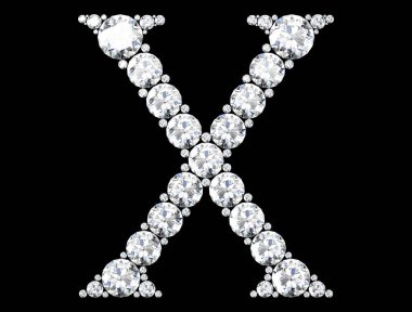 Siyaha izole edilmiş değerli taşlı elmas harfler. 3B görüntüleme