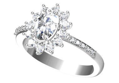 Evlilik yüzüğü beyaz arka planda. 3B görüntüleme