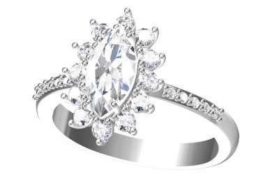 Evlilik yüzüğü beyaz arka planda. 3B görüntüleme