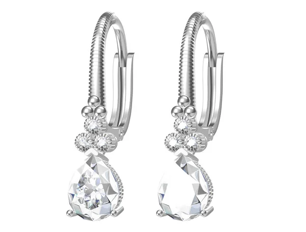 Hermosos Pendientes Diamantes Aislados Blanco Renderizado Renderizado —  Fotos de Stock