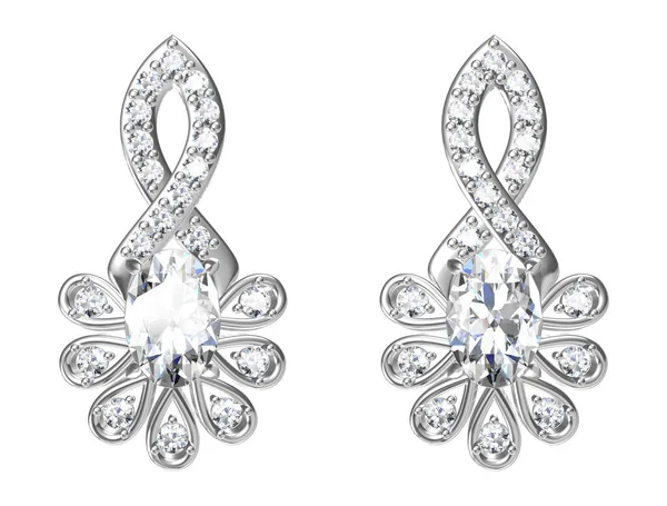 Belles Boucles Oreilles Diamond Stud Isolées Sur Blanc Rendu Rendu — Photo