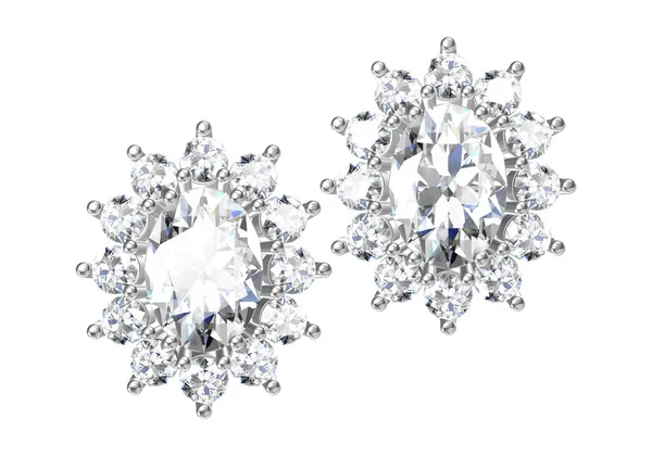Hermosos Pendientes Diamantes Aislados Blanco Renderizado Renderizado — Foto de Stock