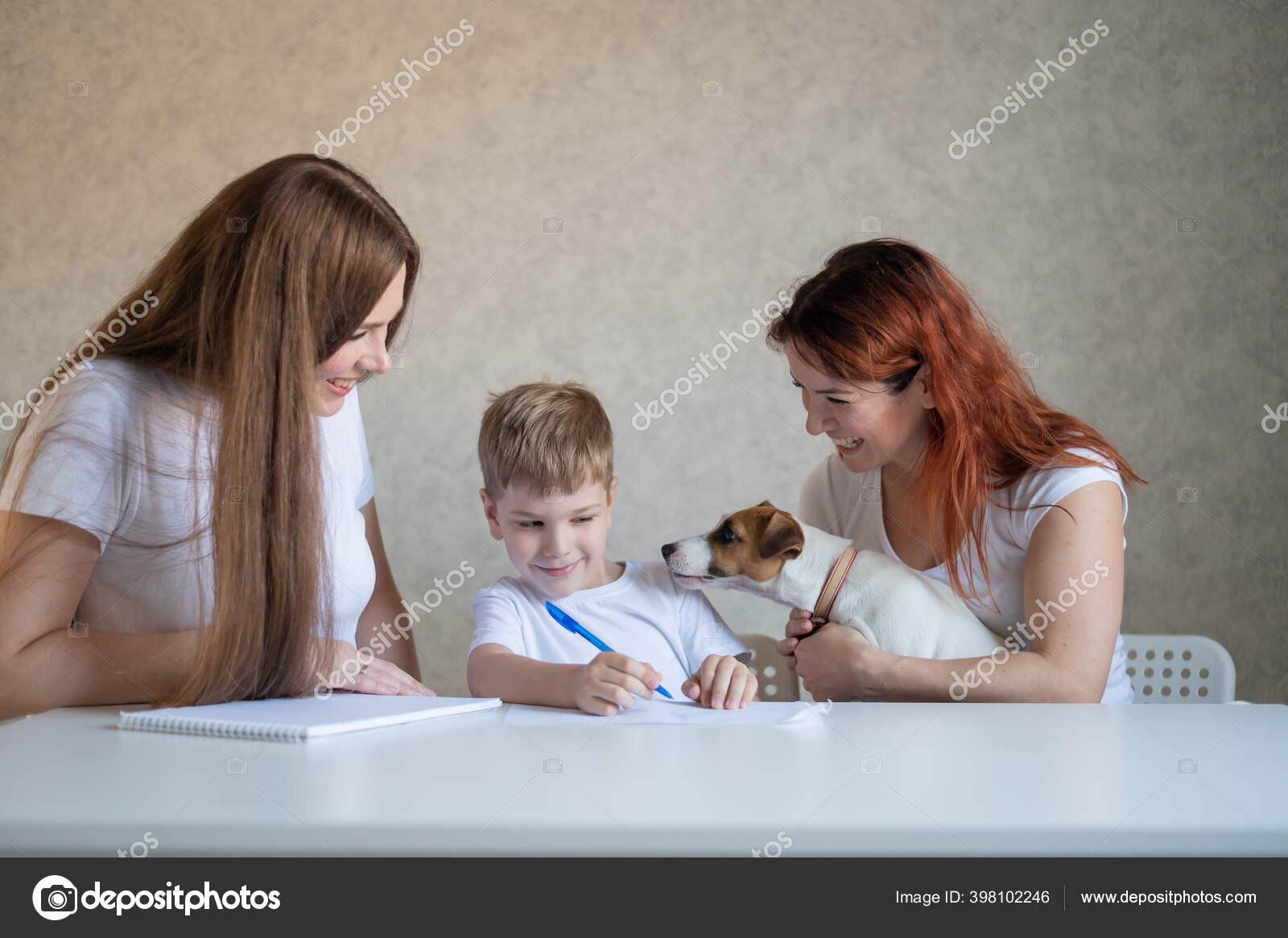 Happy family stays at home photo