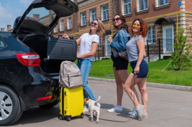 Üç kız arkadaş bir yolculuğa çıkıyor. Kadınlar bagajlarını bir arabanın bagajına yüklerler. Kızlar köpekle tatile gider..