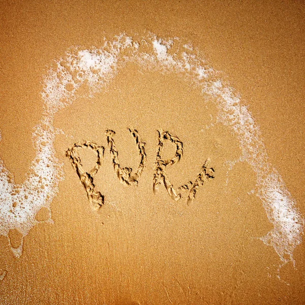 Puri Επιγραφή Πάνω Στην Άμμο Jagannath Puri Orissa Της Ινδίας — Φωτογραφία Αρχείου