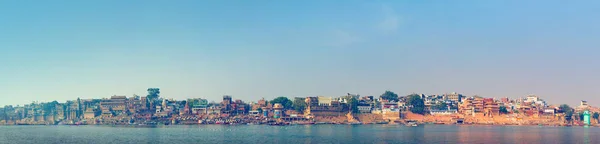 Varanasi Uttar Pradesh Indien Januari 2019 Tourboats Segla Längs Ghats — Stockfoto