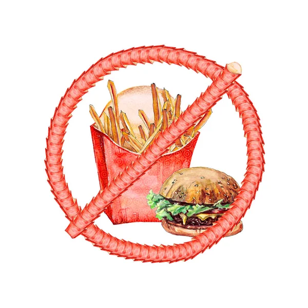 Restricted Sign Made Red Empty Packs Fast Food Isolated White — Stock Photo, Image