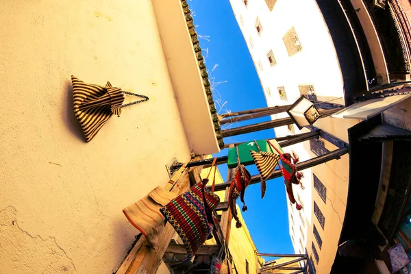 Bolsas Marroquinas Tradicionais Que Vendem Mercado Rua Fes — Fotografia de Stock