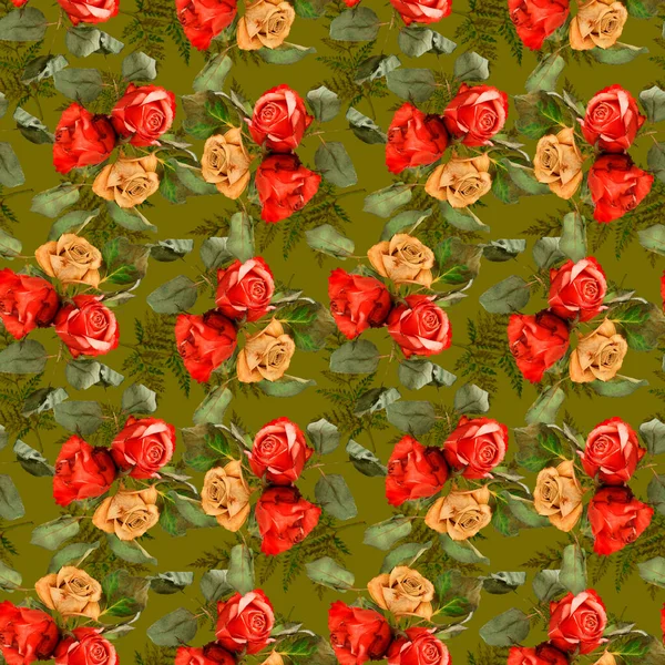 Naadloos Bloemenpatroon Met Rode Rozen — Stockfoto