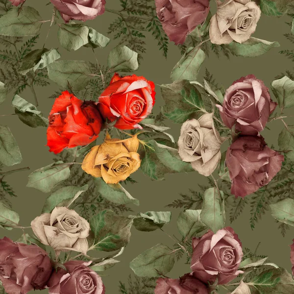 Patrón Floral Sin Costuras Con Rosas Rojas — Foto de Stock