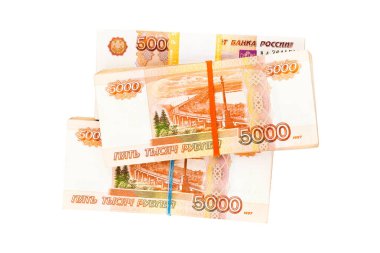 Money stacks - one and a half million russian rubles isolated on white background