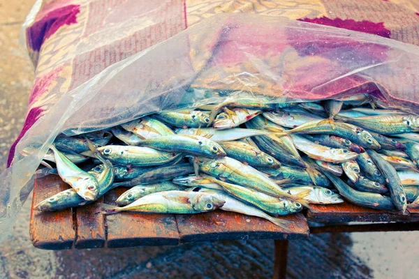 Čerstvé Mořské Ryby Dřevěném Stole — Stock fotografie