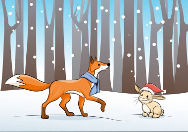 Tilki ve tavşan kış ormanında