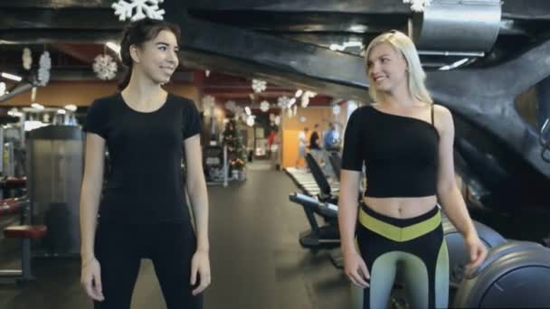Beautiful women is training actively in sports club indoors. — Stock Video