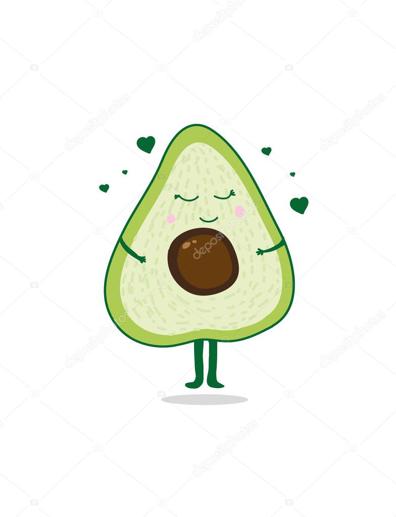 bright background with avocado pattern with a smile and hearts on a beige background