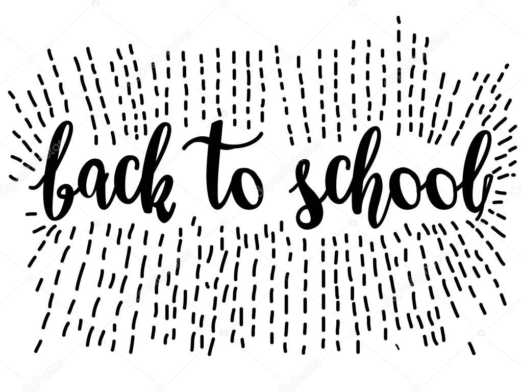 beautiful graphic background with a text pattern back to school on a white background with rays