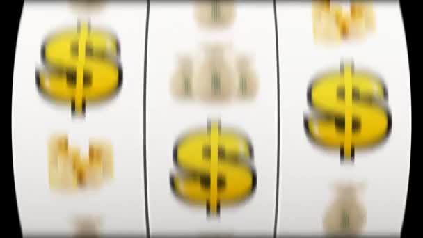 スロットマシンのジャックポット ドル記号でジャックポットを打つ3Dスロットマシン — ストック動画