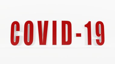 Covid-19 3D metin beyaz arkaplan üzerinde hafifçe eğri