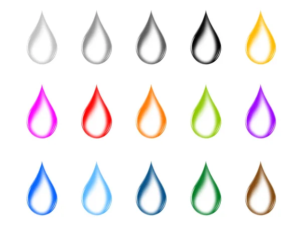 Colorido Agua Líquido Gotas Icono Conjunto Con Reflejos — Foto de Stock