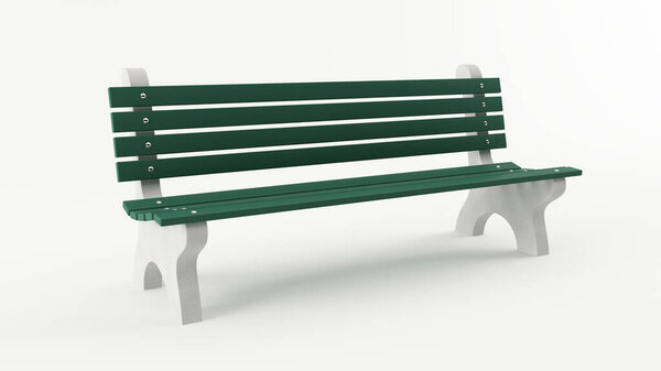 3D render of a classic green park bench isolated on white
