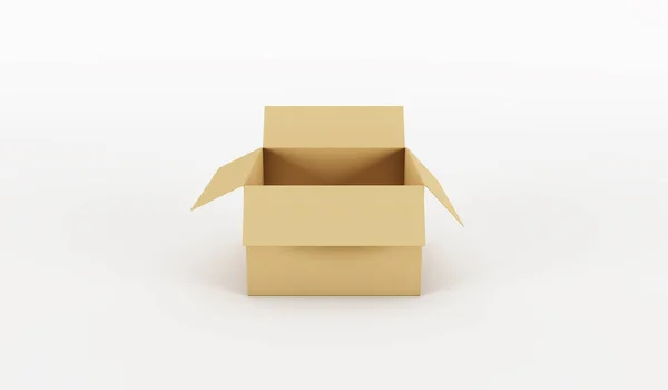 Beyaz Üzerine Açık Bir Karton Kutunun Canlandırmasıname Stok Fotoğraf