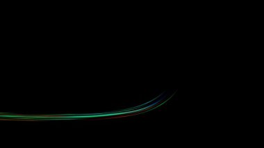 Renkli ışık çizgileri. Soyut renkli ışık siyah arkaplan üzerinde hareket ve döngü efekti çizer