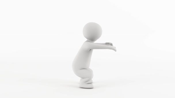 3D人物蹲式动画 3D人物动画 John Dough人物 练习蹲式动画 — 图库视频影像