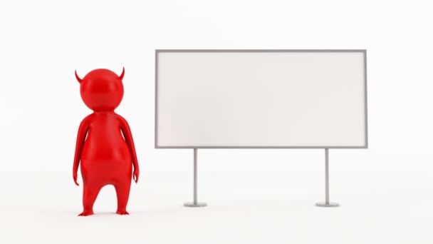 3D角色小红魔3D角色动画小红魔指向白板 — 图库视频影像