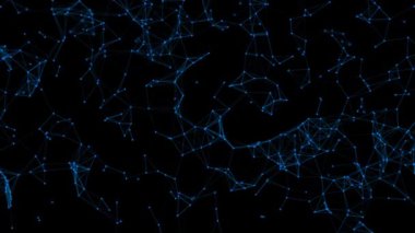 Parçacık ağı. 4K 3D soyut arkaplan ince çizgilerle birbirine bağlı nokta ya da parçacıklardan oluşan bir ağı betimliyor. Ağ, iletişim, sosyal medya dijital kavramı