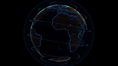 Holografik Dünya. 4k 3D Holografik Dünya, her kıta için ışık demetleri ve parçacıkları olan dünyanın büyük şehirlerini barındırıyor.