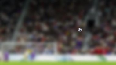 Futbol maçı. 4k futbol ya da futbol topu yavaş çekimde kameraya doğru uçuyor.