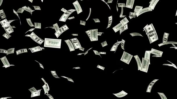 一百美元的钞票从天而降 100美元的现金从黑色的屏幕上滑落下来 — 图库视频影像