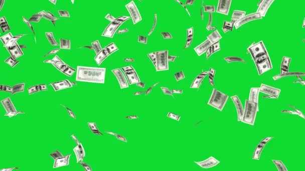 Gökyüzünden Düşen 100 Dolarlık Banknotlar Kromakey Yeşil Ekran Arka Planına — Stok video